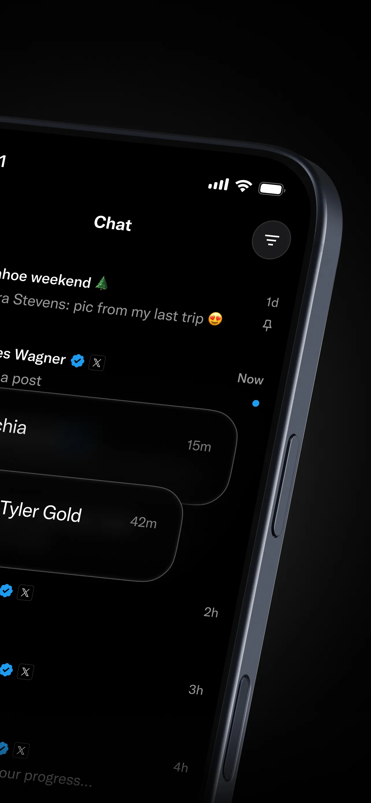 XChat home screen showing recent conversations